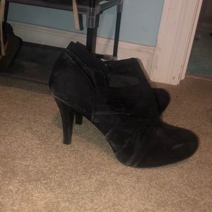 black suede heeled booties